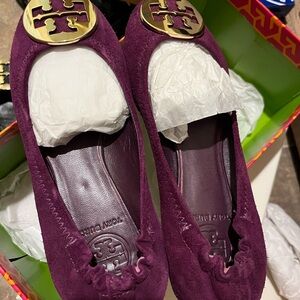 Tory Burch Plum Suede Logo Ballet Flats